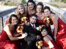 <strong>Weddings</strong><br /> The groom beaming among the beautiful bridesmaids.